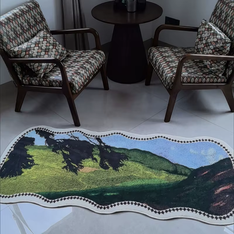 Tapis imprimé rétro, tapis en peluche antidérapant pour salon