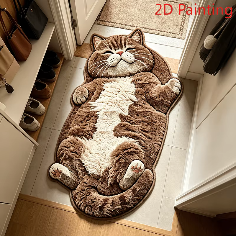 Tapis mignon en forme de chat endormi marron