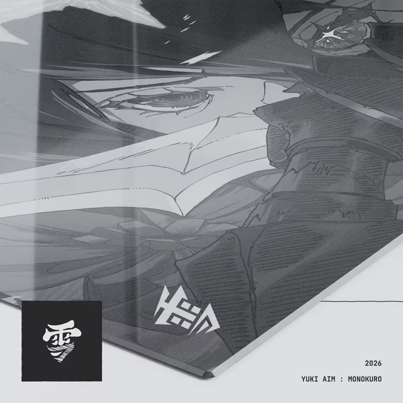 Tapis de souris en verre trempé Yuki Aim Monokuro, tapis de jeu, tapis de table anime, contrôle fluide, accessoires de bureau pour jeux Esports FPS, cadeaux