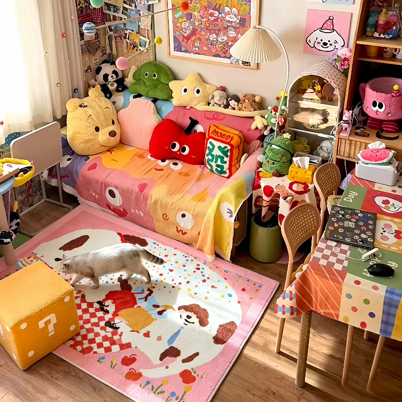 Tapis en peluche couleur Dopamine pour la décoration de chambre