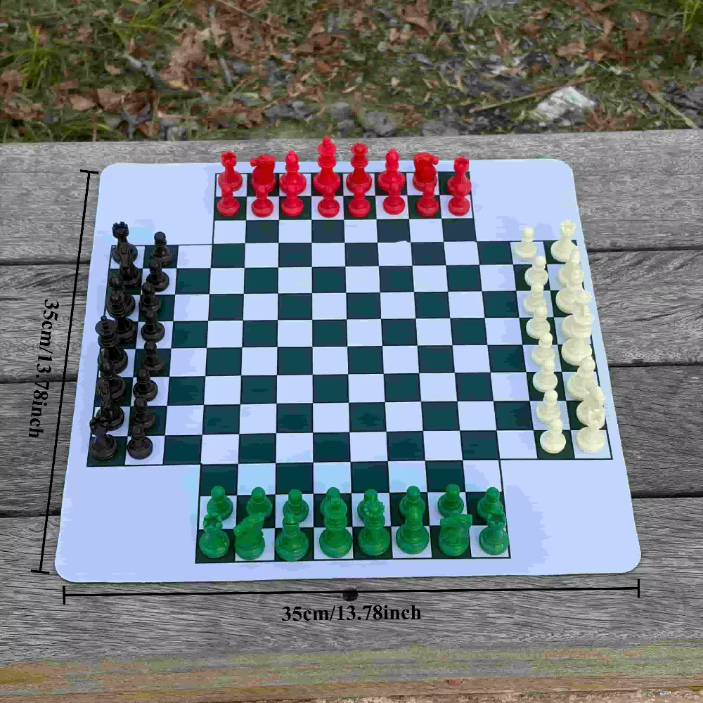 Jeu d'échecs pour 3-4 joueurs, comprenant un tapis d'échecs de 35 cm/13,78 pouces et 48/64 pièces d'échecs colorées, 3-4 couleurs différentes, 16 pièces par couleur.