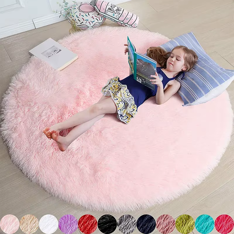 Tapis ronds moelleux pour chambre de filles