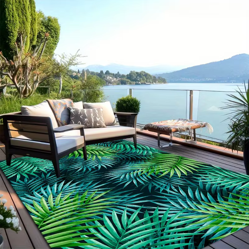 Tapis d'extérieur VIKAMA en feuilles de palmier tropicales