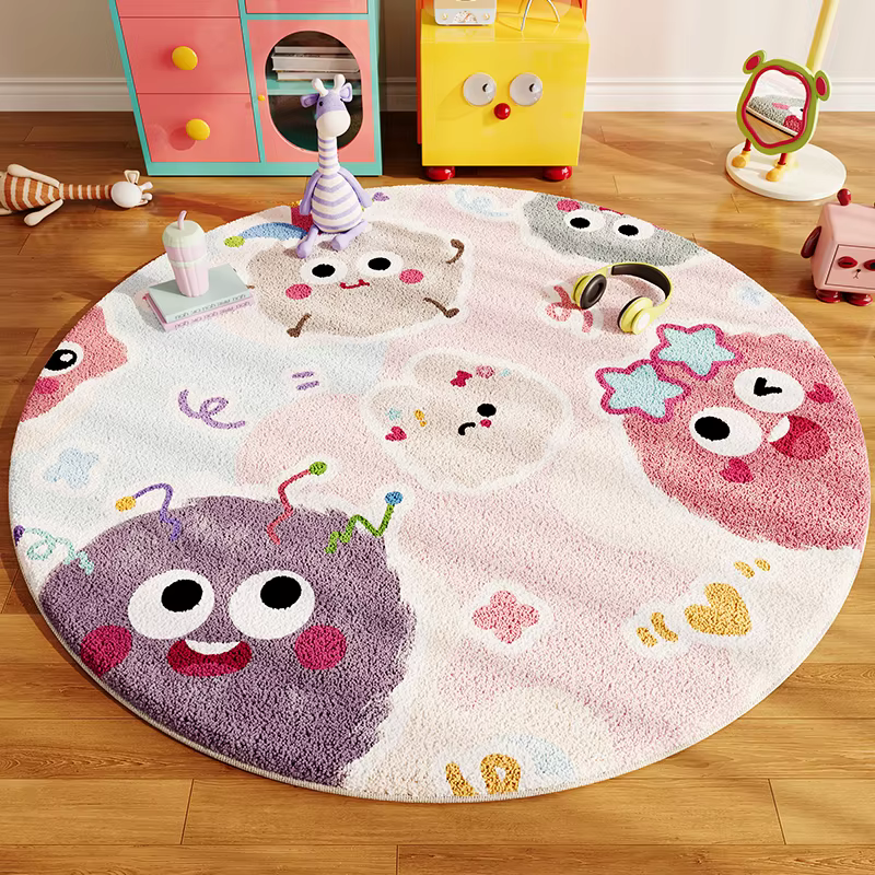 Tapis rond en peluche épaisse pour décoration de chambre à coucher