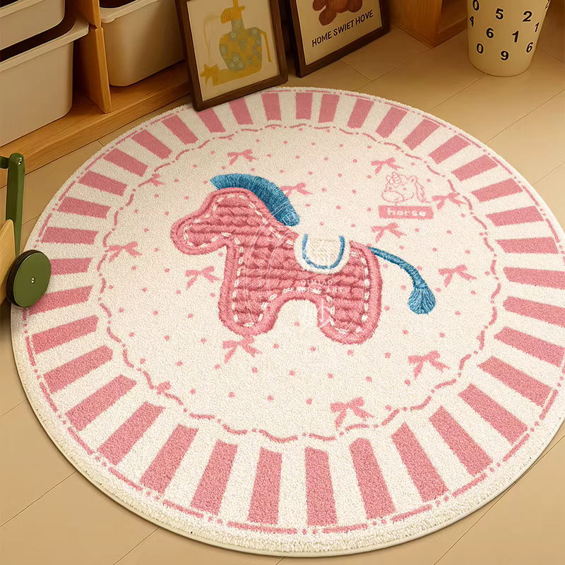 Tapis rond imprimé poney rose Kawaii