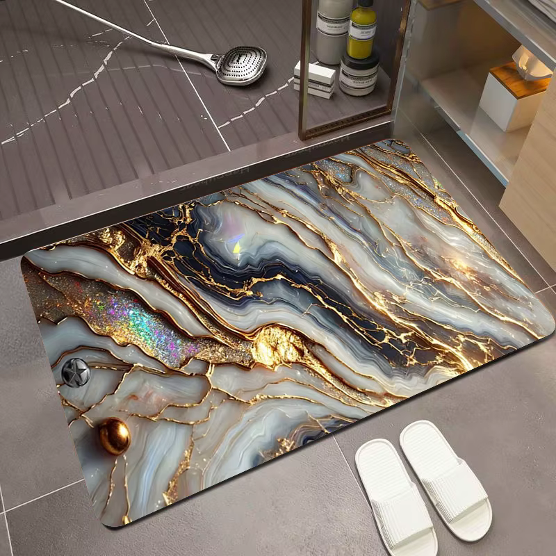 Tapis de bain en marbre noir or irisé