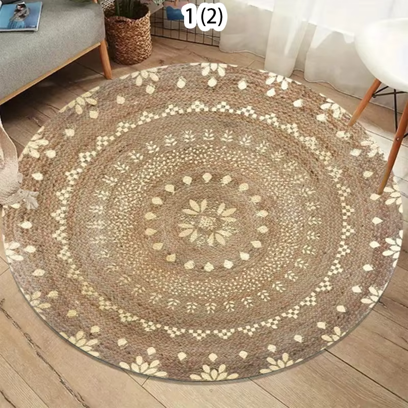 Tapis rond à texture imitation jute naturelle