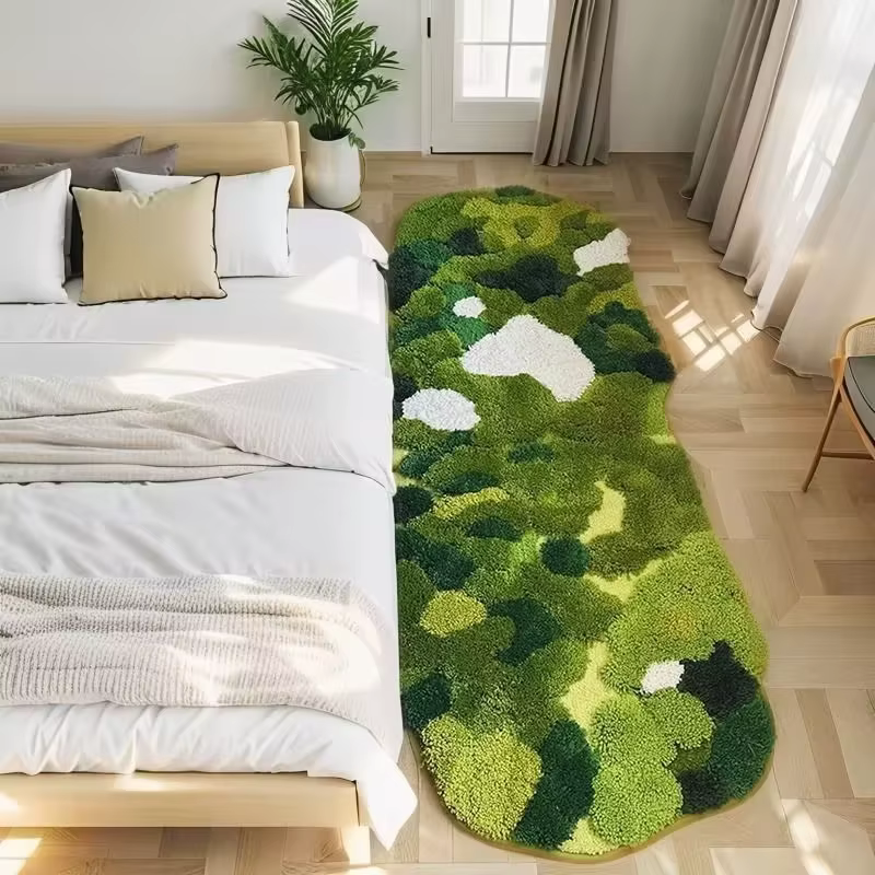 Tapis en peluche touffeté effet mousse pour chambre et salon, tapis de sol antidérapant vert forêt, tapis épais pour pieds, tapis de chevet, décoration intérieure
