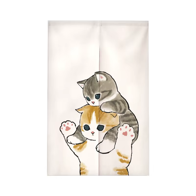 Rideau de porte illustré avec un chat de dessin animé VIKAMA : Décoration minimaliste pour la maison