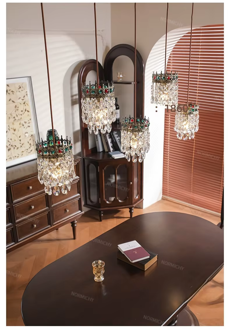 Lampe suspendue en cristal pour Restaurant médiéval français, luxe, sensation haut de gamme, rétro américain, longue Table à manger, Bar