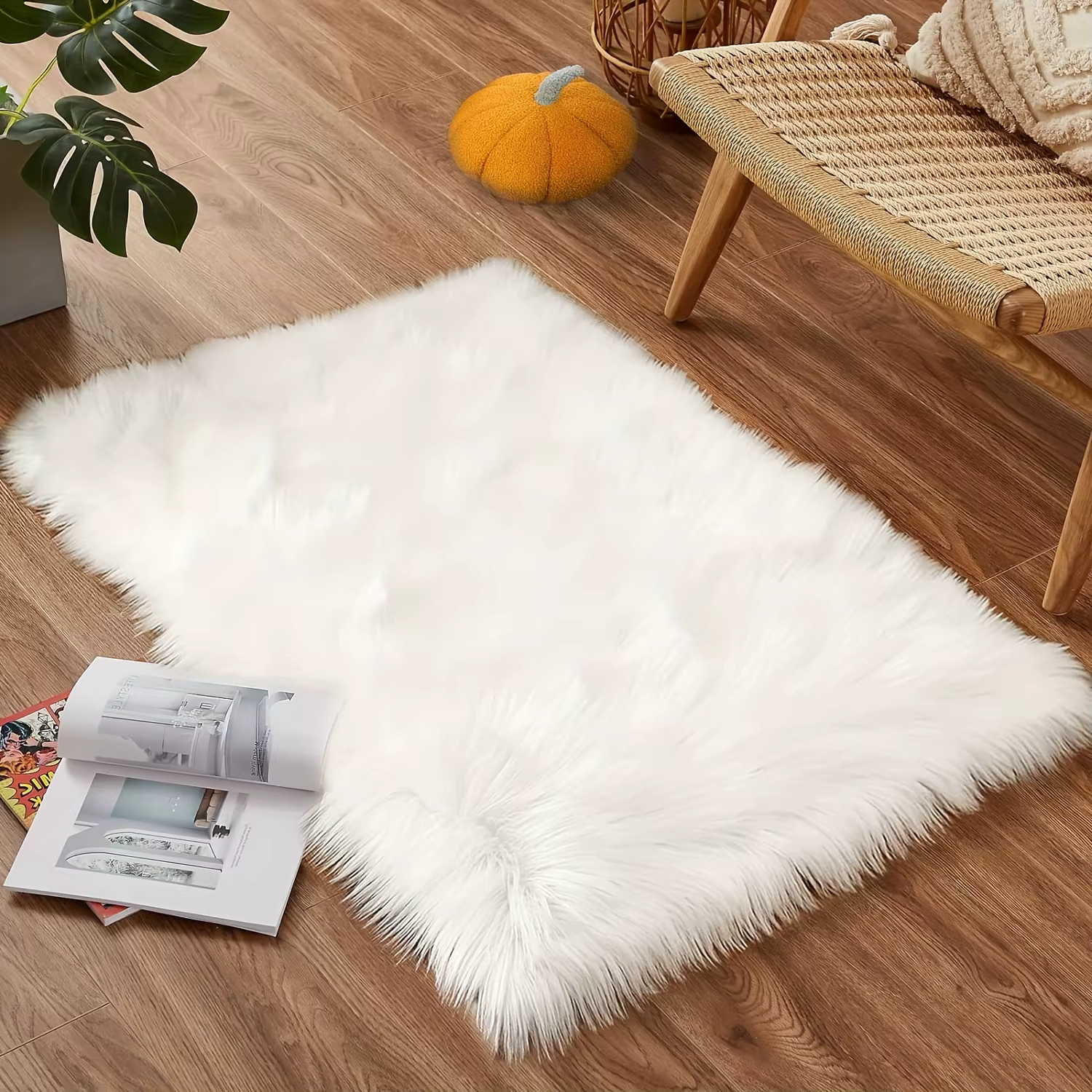 Tapis en fausse fourrure de mouton blanc