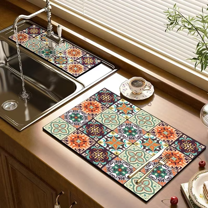 Tapis cuisine Égouttoir Absorbant pour le vaccage de la Vaisselle