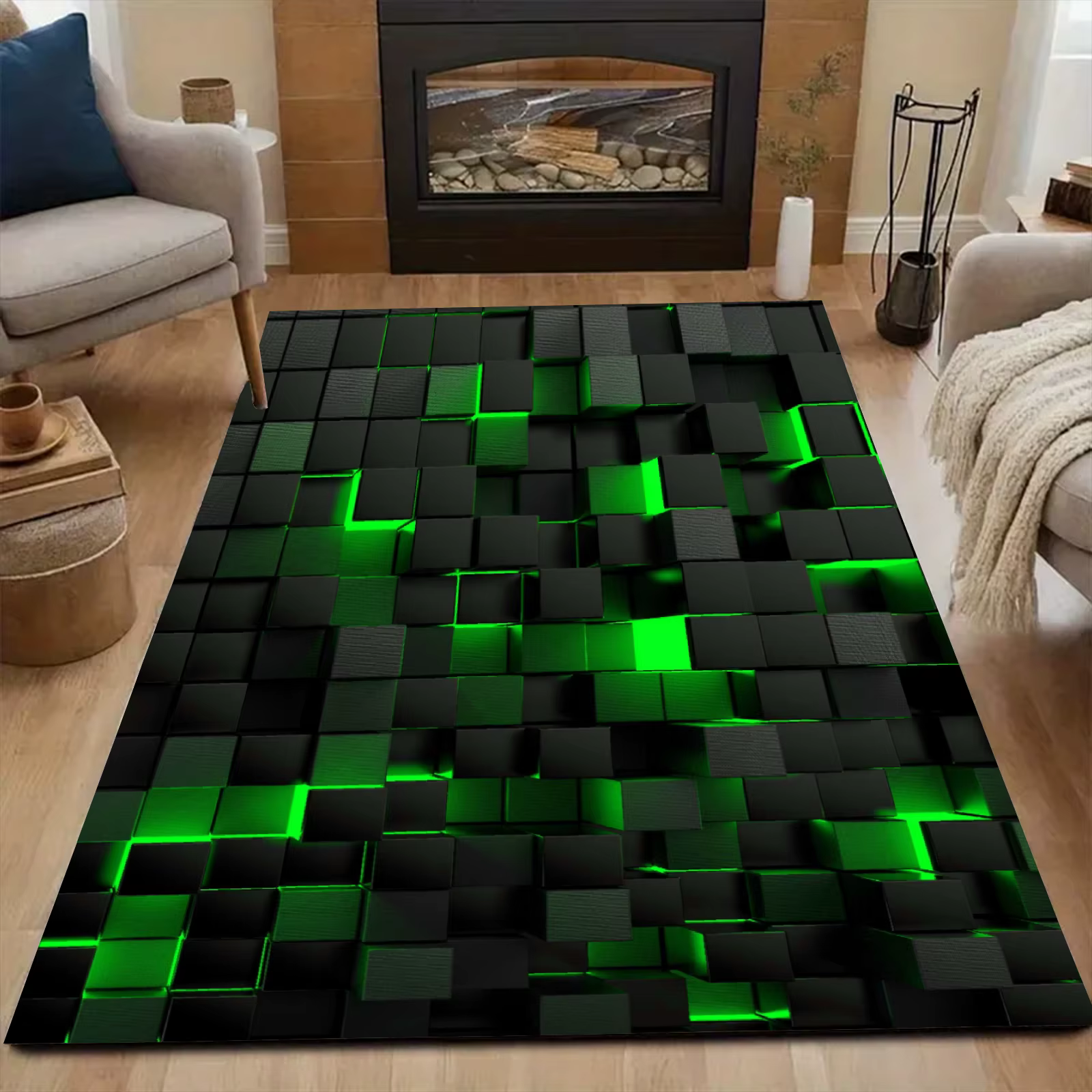 Tapis à motif de grille polygonal brillant coloré