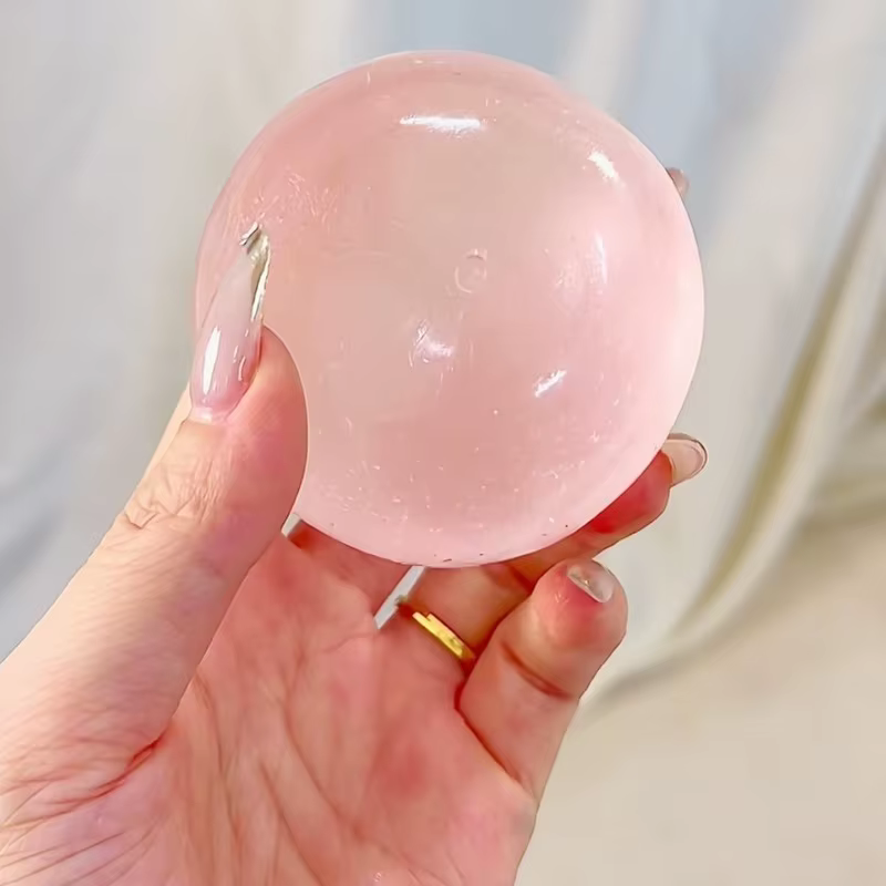 Balle anti-stress DIY mignonne et transparente de 6 cm en huile de coco rose et bleue, faite à la main, en sucre de malt, à rebond lent et malléable