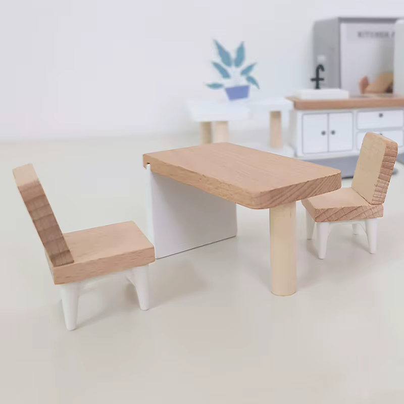 Maison de jeu en bois pour enfants, ensemble de jouets, Mini maison de poupée, ensemble de meubles simulés, articles de cuisine de chambre à coucher, accessoire de Table et de chaises 