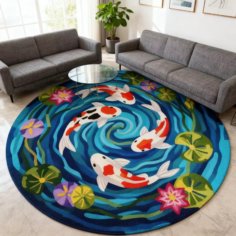 VIKAMA Tapis rond coloré à motif Koi