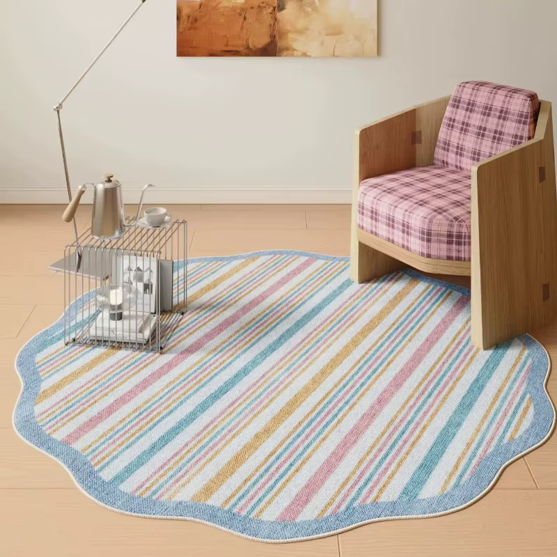 Tapis rond moelleux et doux de couleur Dopamine pour la décoration du salon