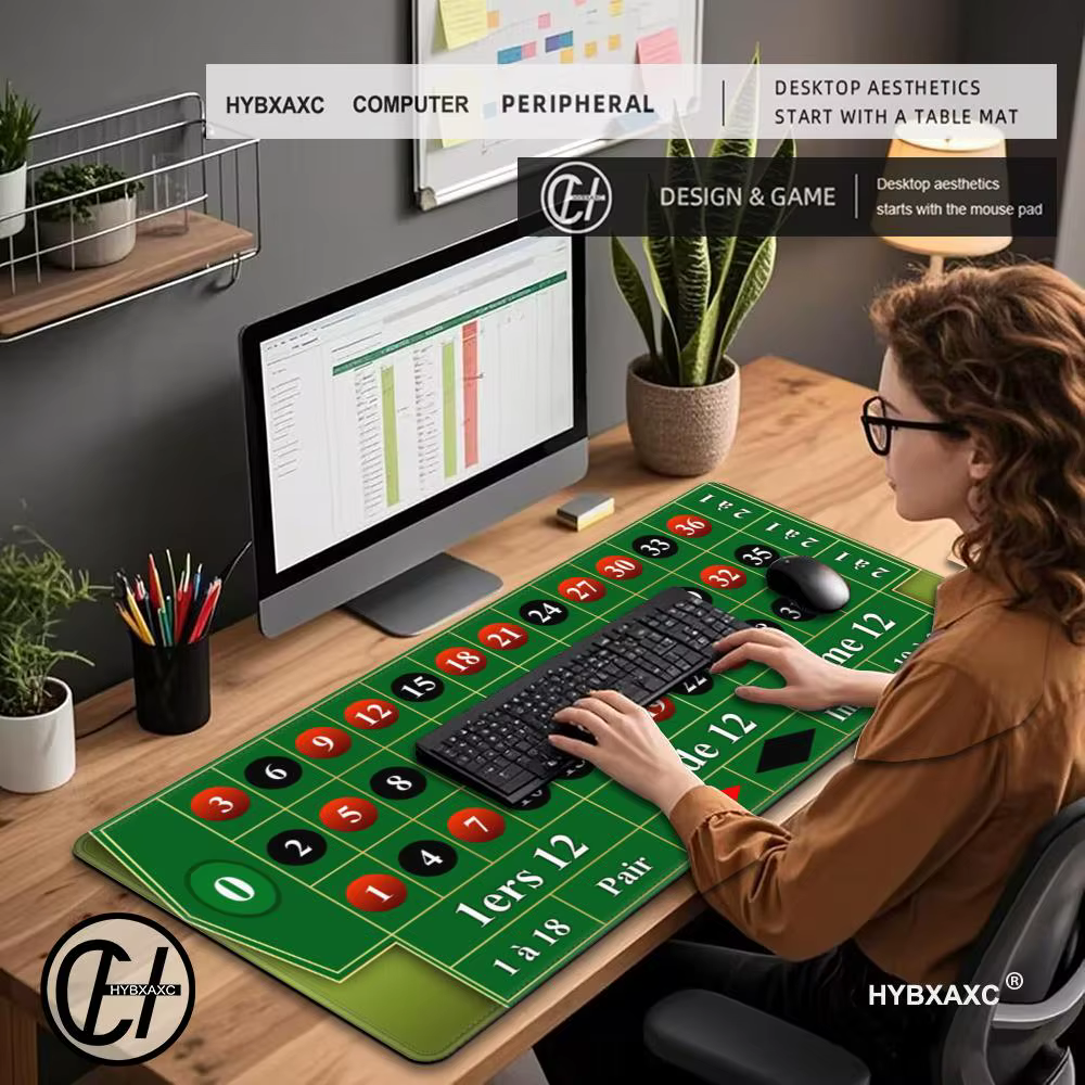 Tapis de jeu XXL antidérapant en caoutchouc pour roulette, poker, bureau, clavier et souris – Surface durable