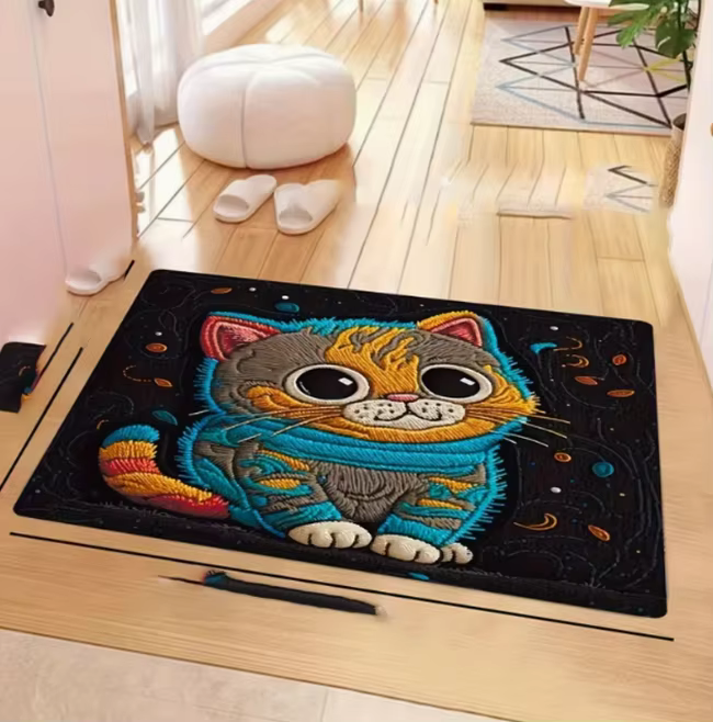 Charmant tapis chat couché sur le lit dans les salles de jeux