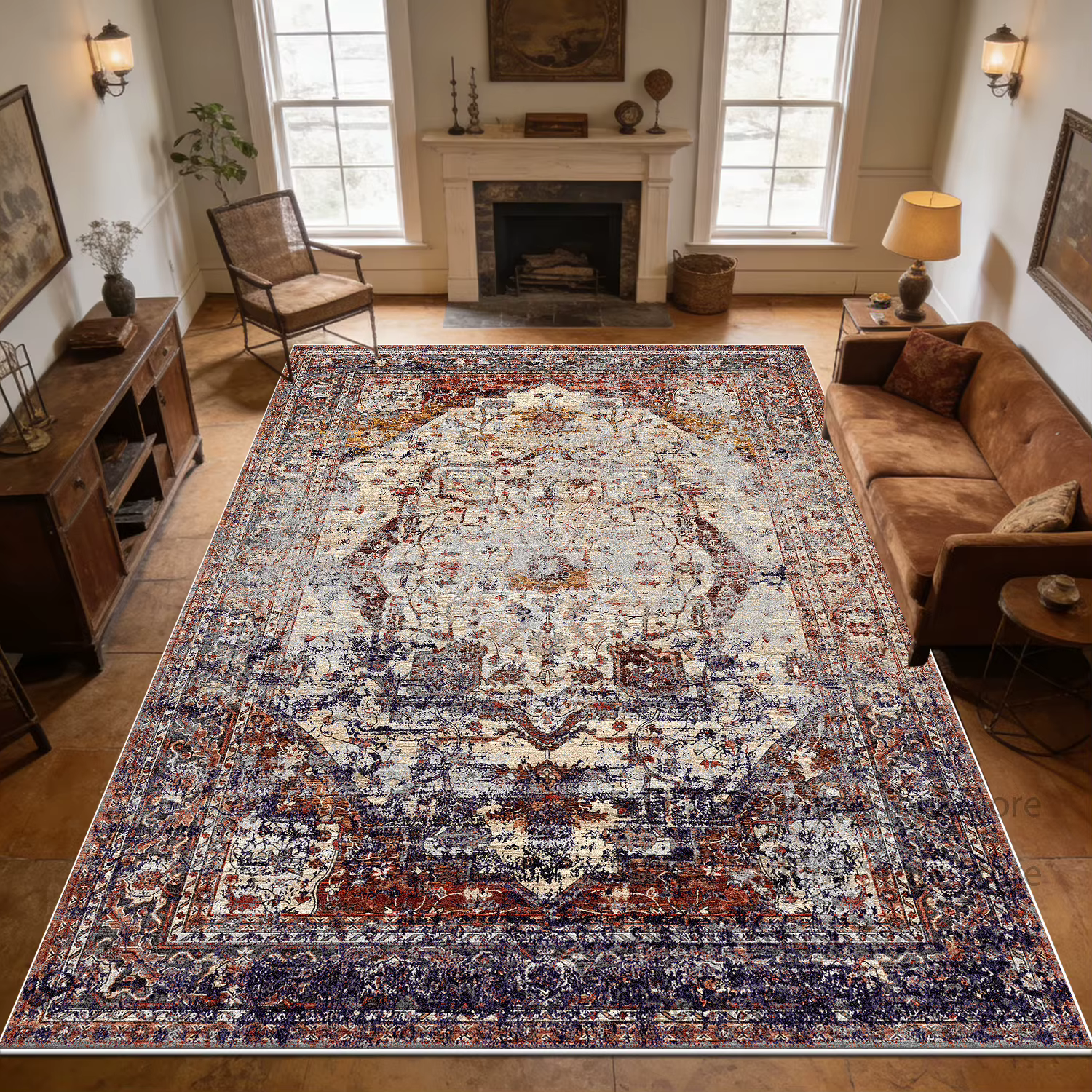 Tapis de salon rétro persan facile à nettoyer
