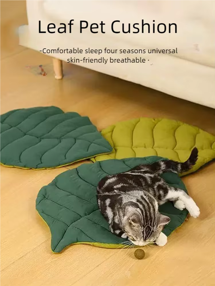 Tapis de lit en coton doux en forme de feuille pour chaton