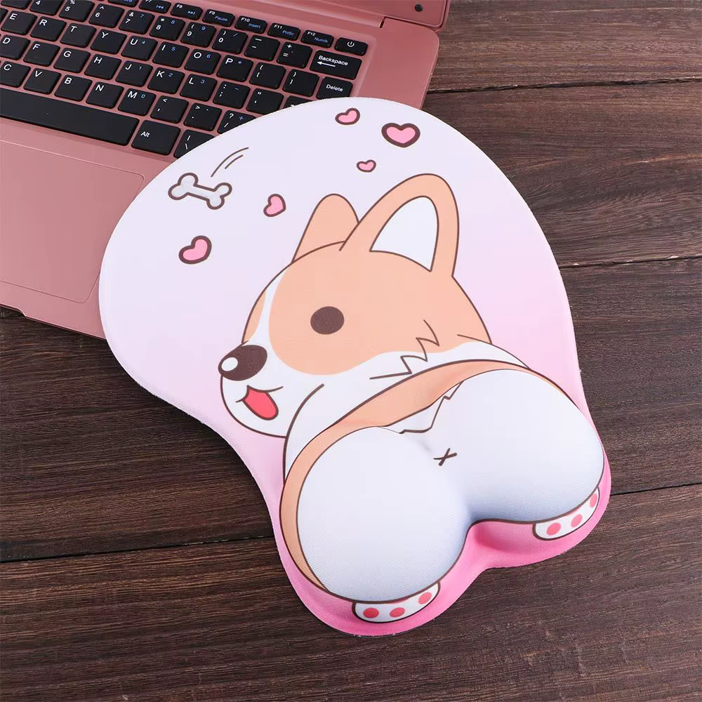 Tapis de souris en Gel avec repose-poignet, repose-main confortable, antidérapant, ergonomique, pour Gamer, chien Corgi mignon, pour ordinateur de bureau et portable