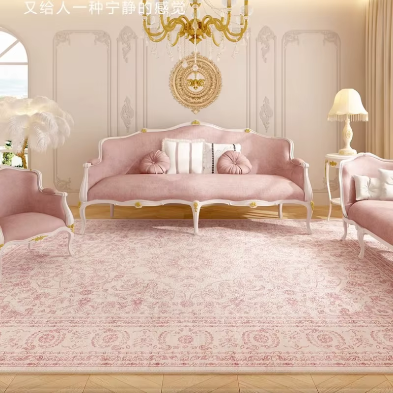 Tapis de salon rose léger de luxe haut de gamme