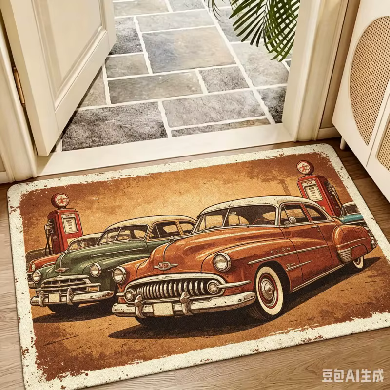 Tapis de bienvenue tropical d'été avec planche de surf et palmiers colorés