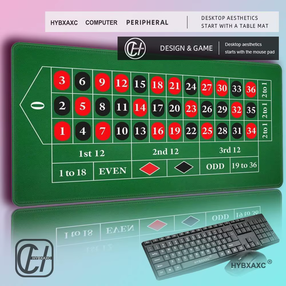 Tapis de jeu XXL antidérapant en caoutchouc pour roulette, poker, bureau, clavier et souris – Surface durable
