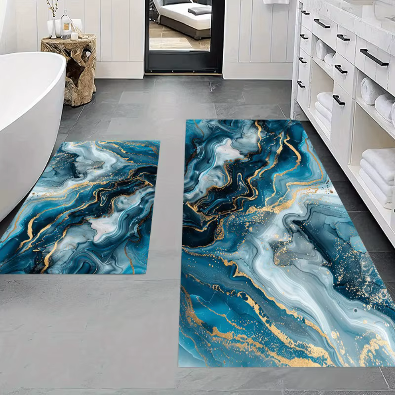 Tapis à motif marbré bleu fluide