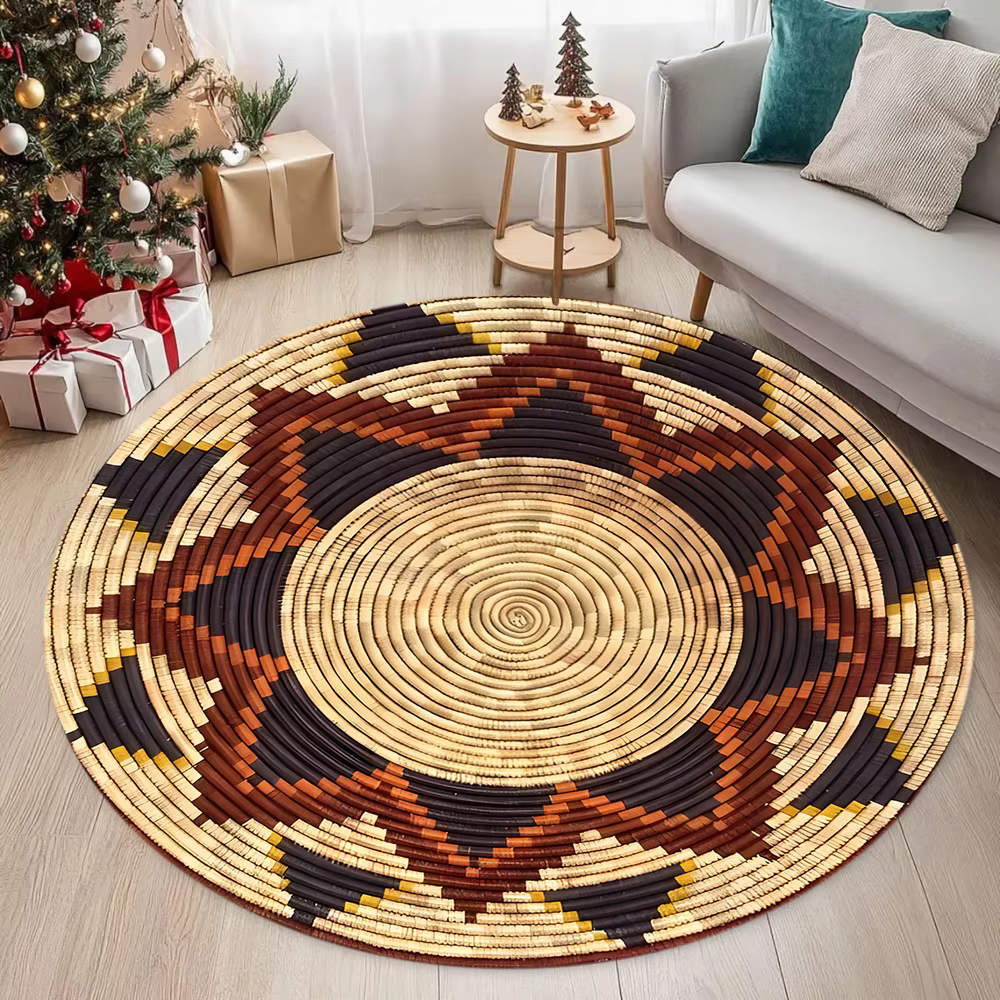 Tapis rond tissé à motif géométrique