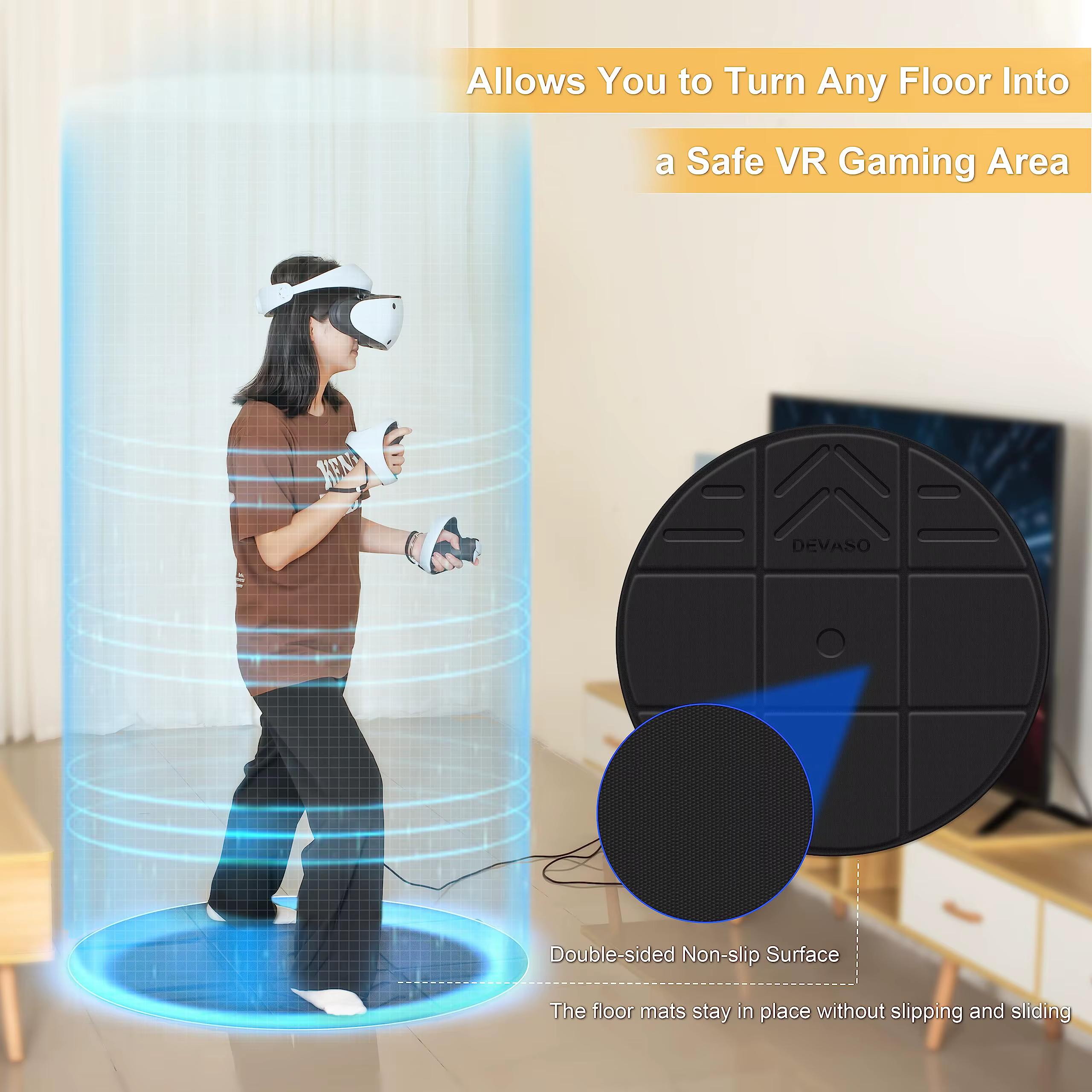 Tapis VR pliable pour Meta Quest 3S/Quest 3, grand tapis rond Anti-Fatigue, tapis de sol antidérapant et confortable, accessoires de jeu