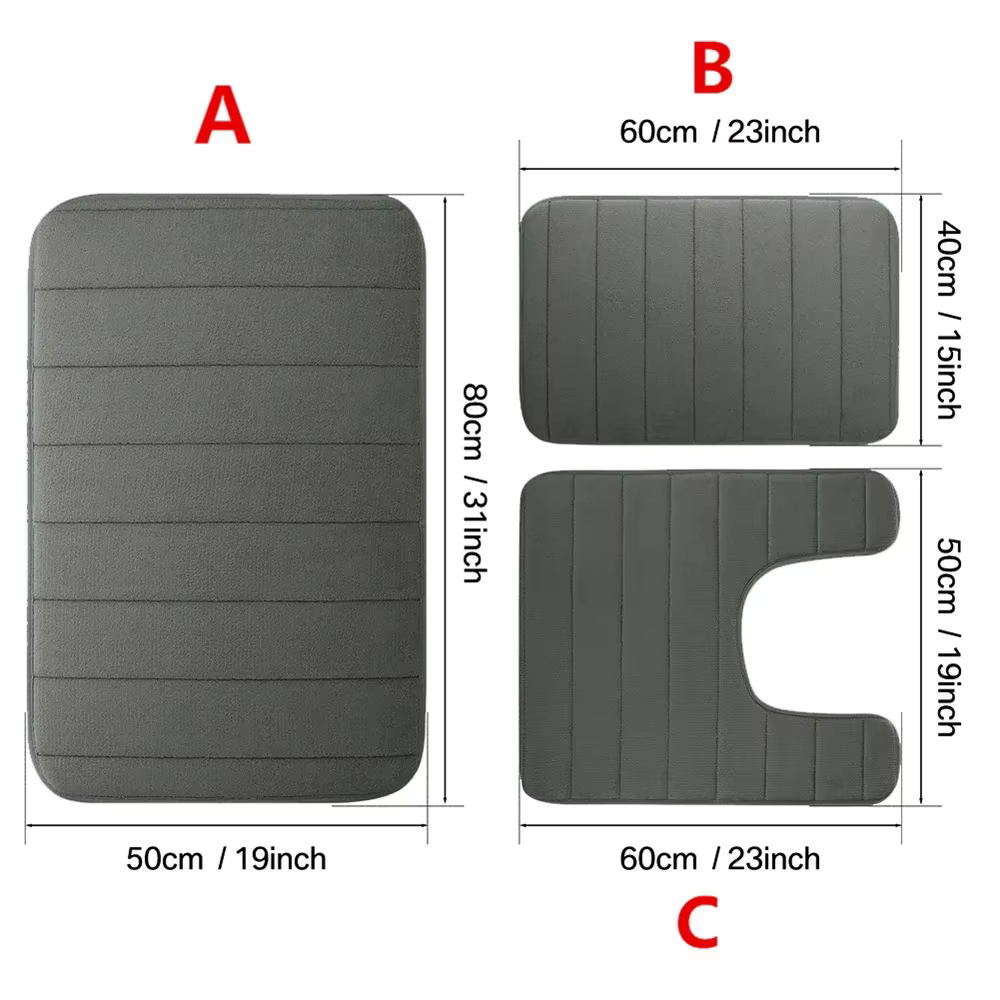 Tapis de bain en mousse à mémoire de forme, ensemble de 1/2/3 pièces, antidérapant, pour salle de bain, Absorption rapide de l'eau, lavable en Machine, doux et confortable