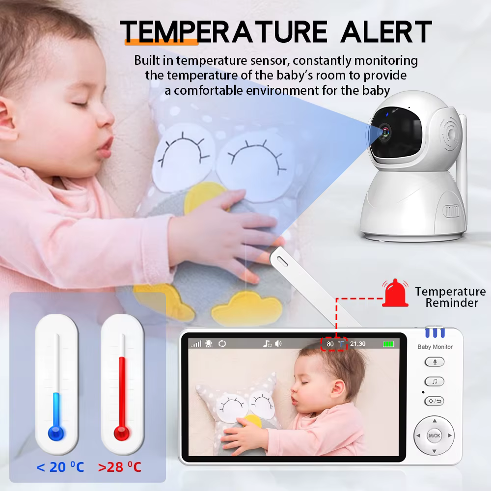 5 "720P HD IPS écran vidéo bébé moniteur panoramique inclinaison 4X Zoom caméra Babysitter 2 voies Audio Vision nocturne 3500mAh batterie berceuse VOX