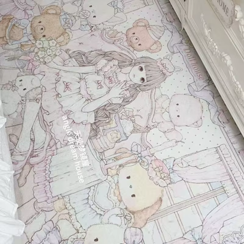 Grand tapis rectangulaire de dessin animé pour filles
