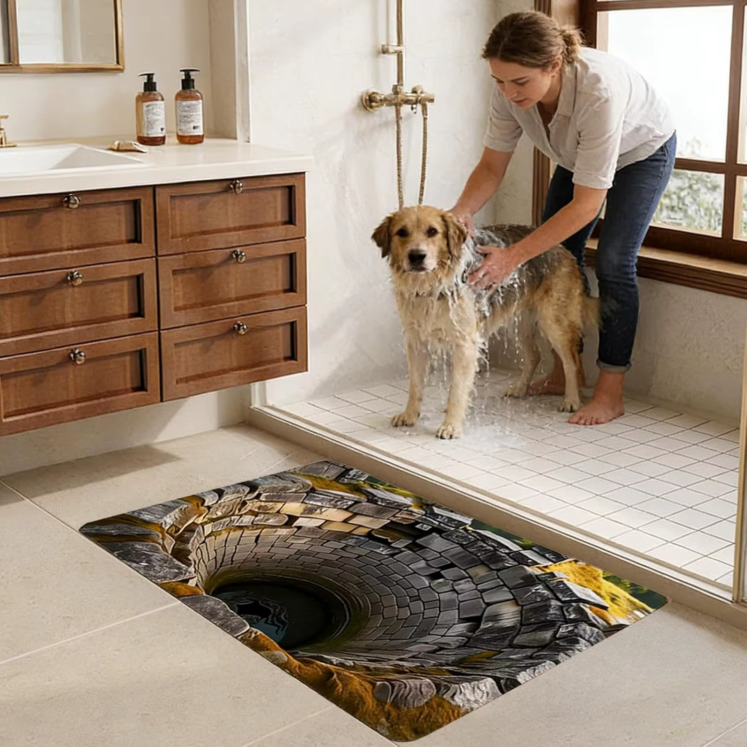 Tapis 3D Illusion de Trou de Pierre Antidérapant