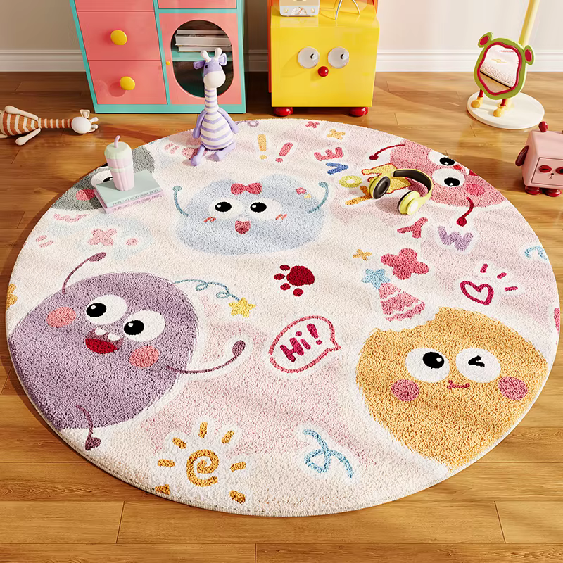 Tapis rond en peluche épaisse pour décoration de chambre à coucher