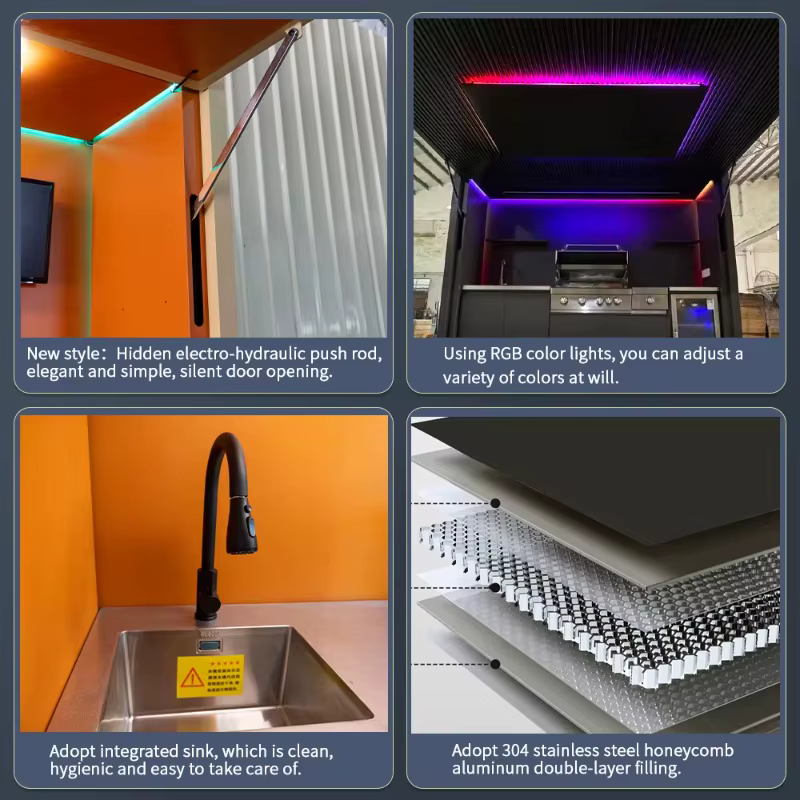 Cuisine extérieure personnalisée en acier inoxydable 304 avec plan de travail en marbre, certifiée CE, durable, fabriquée en usine pour jardin, fête, patio, cour.