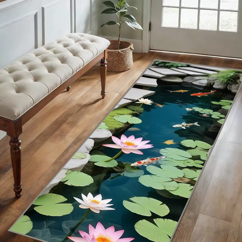 Tapis de couloir antidérapant 2D motif sentier forestier ensoleillé