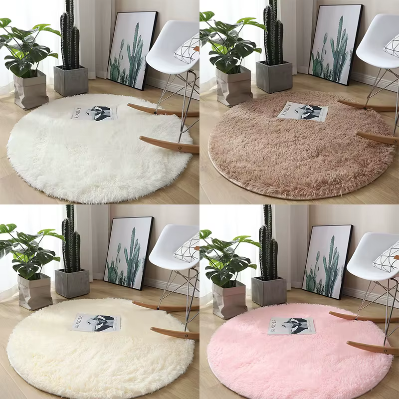 Tapis rond en peluche pour salon