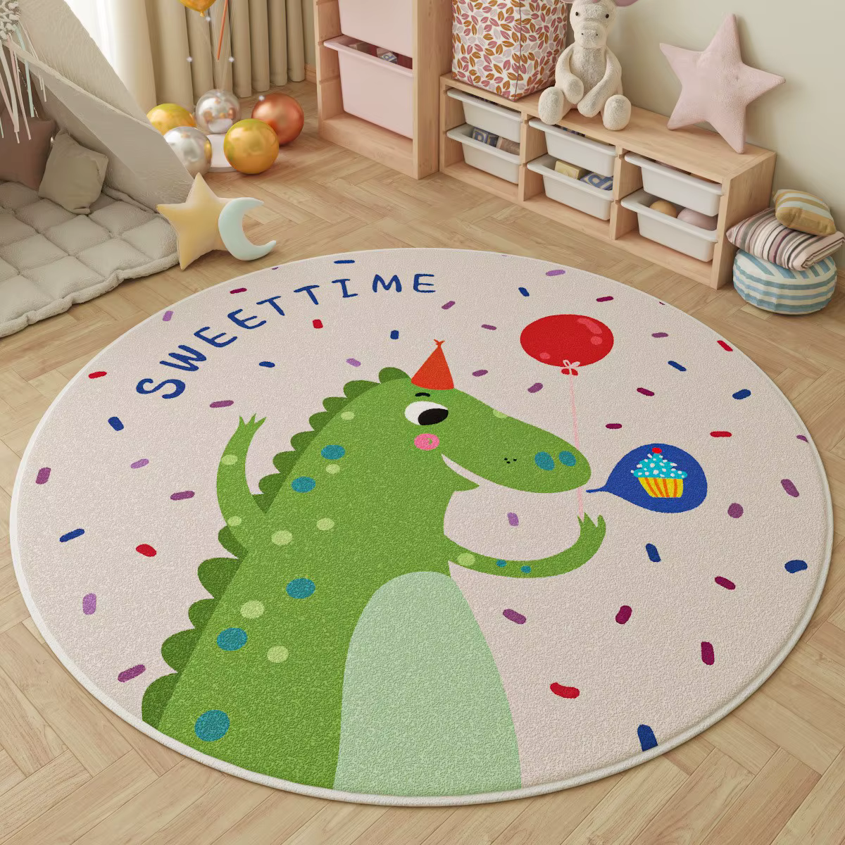 Tapis rond Boho arc-en-ciel soleil étoile