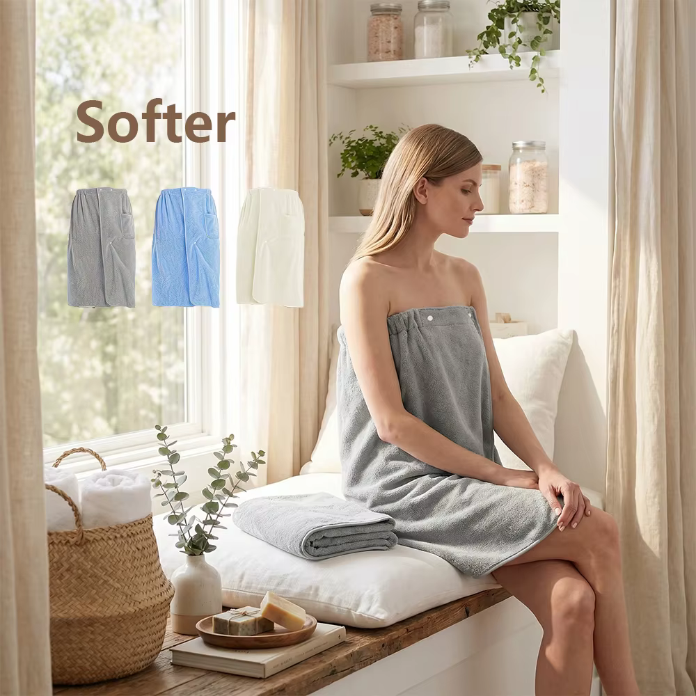 Serviette de bain en microfibre pour femme – Peignoir de douche à séchage rapide avec bande élastique, poche pratique, idéal pour le spa et la salle de bain