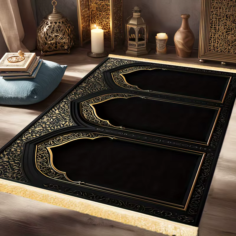 Tapis de prière islamique luxueux VIKAMALux avec pompons, tapis de culte musulman pour la maison ou les grands rassemblements et les prières de groupe