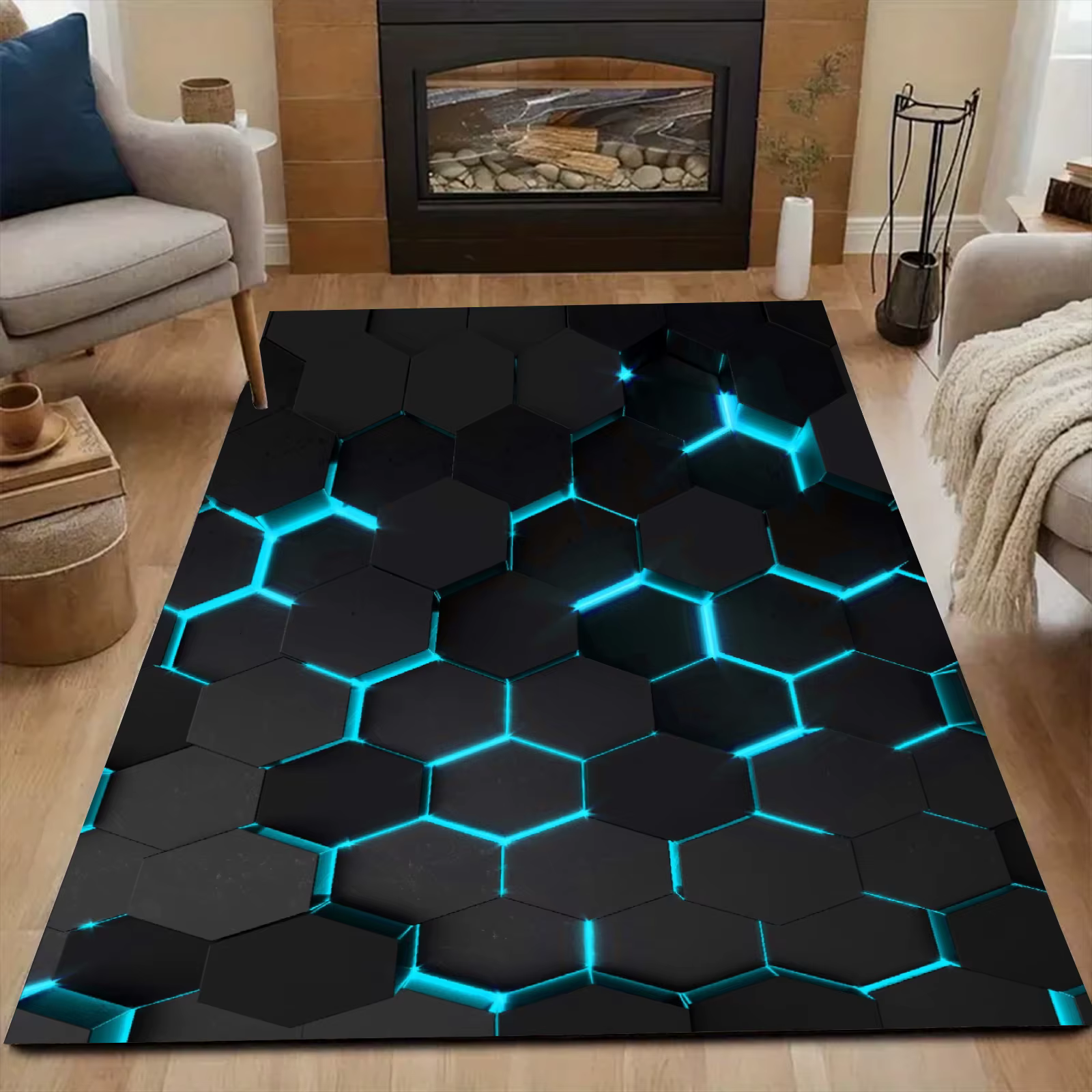 Tapis à motif de grille polygonal brillant coloré