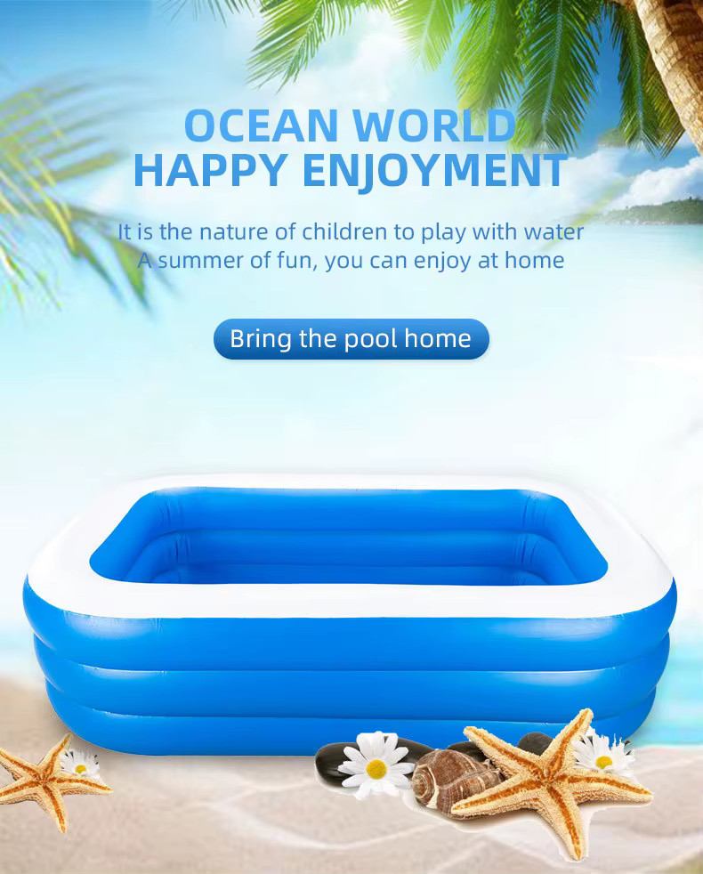 Grande piscine gonflable d'été pour enfants, jouet d'extérieur rectangulaire en PVC, pour la famille, pour bébé, 2/2 m