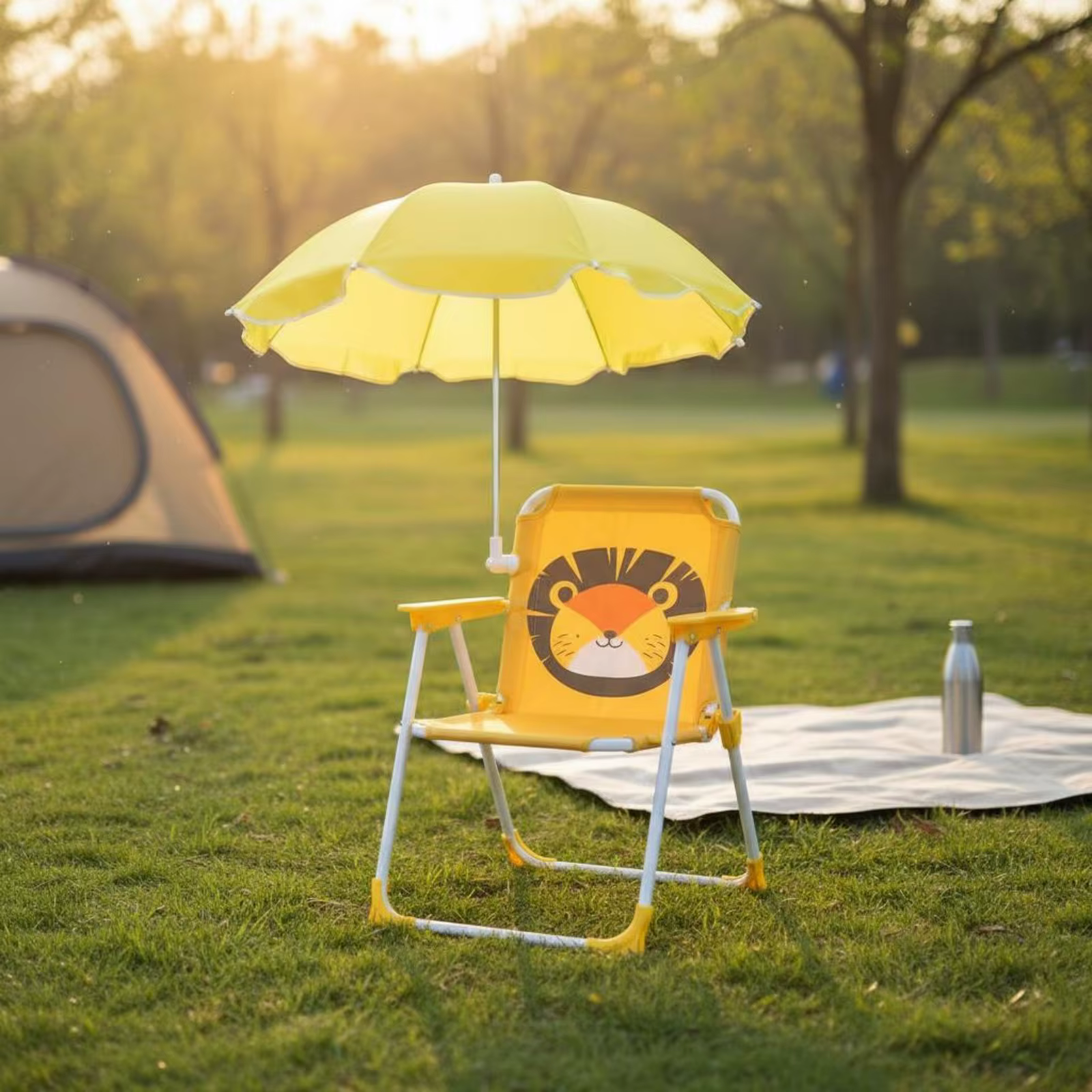 Chaise portable pour enfants avec pare-soleil, chaise de plage pliable pour enfants avec parasol, cadre en métal léger et robuste pour la terrasse