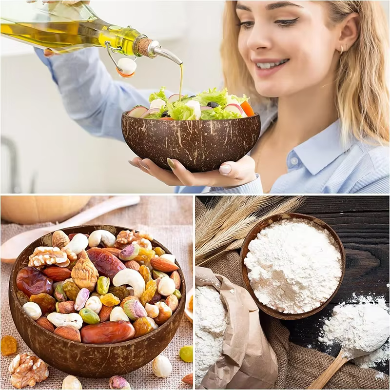 WIKHOSTAR bols à noix de coco pour servir des plats à salade en bois bol en coquille de noix de coco naturelle bol ustensiles de service fête de petit déjeuner