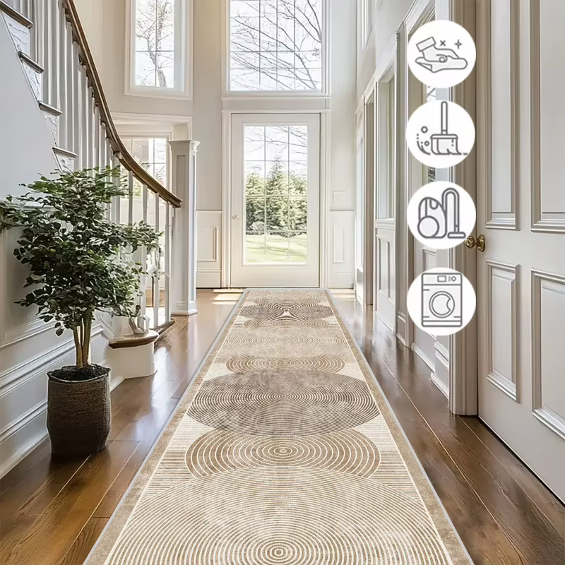 VIKAMA Tapis texturé géométrique résistant aux taches et antidérapant pour couloir et chambre à coucher