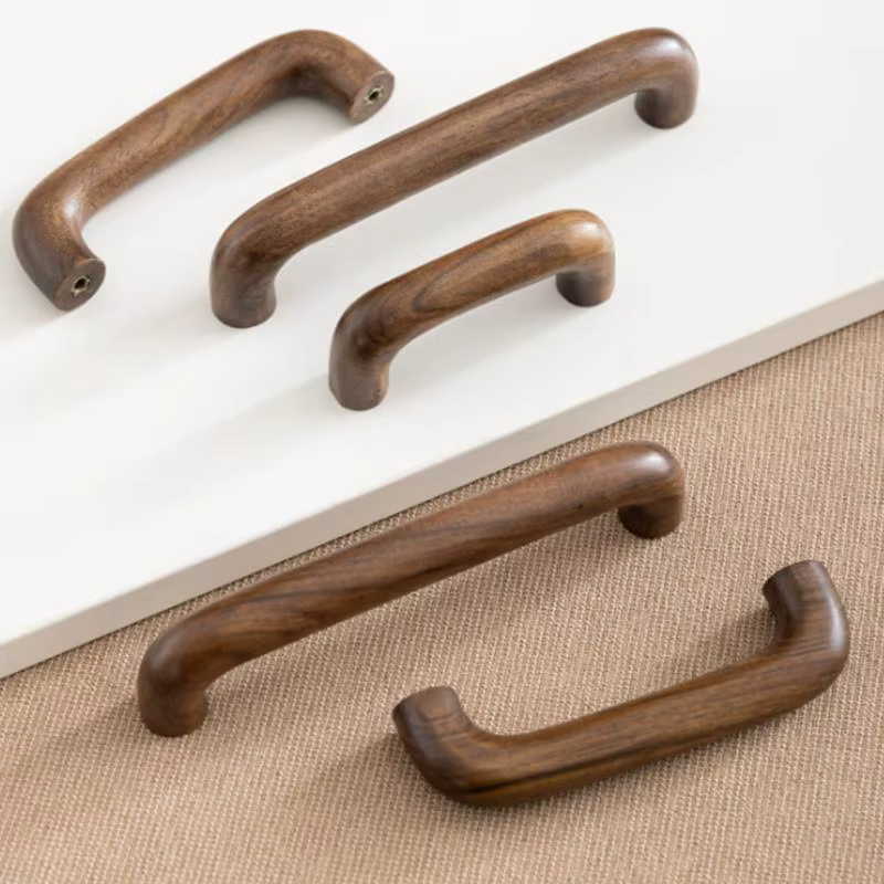 Poignées de meubles couleur bois naturel, poignées de tiroir en hêtre massif et noyer noir pour armoire de cuisine, amélioration de la maison