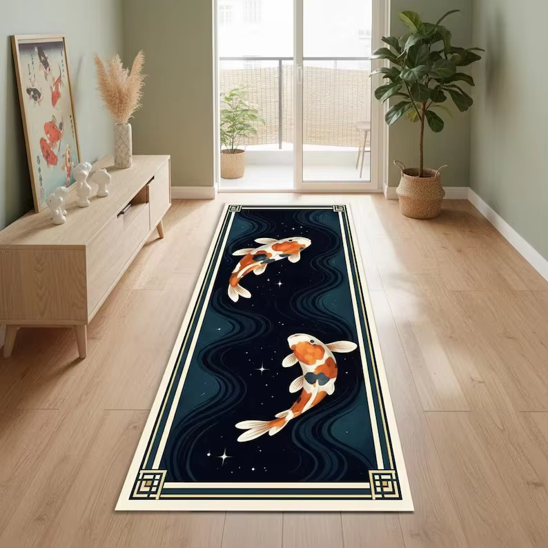 Tapis de sol à motif de poisson Koi oriental